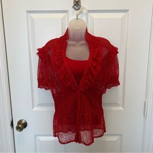 BEBE red peplum lace top.